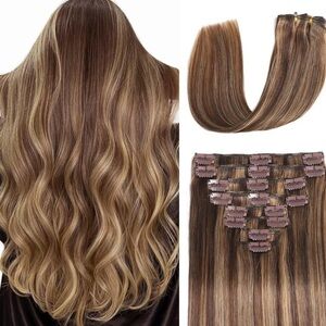 16” Clip in Hair Extensions Real Human Hair, Seamless Clip ins Real Human Hair